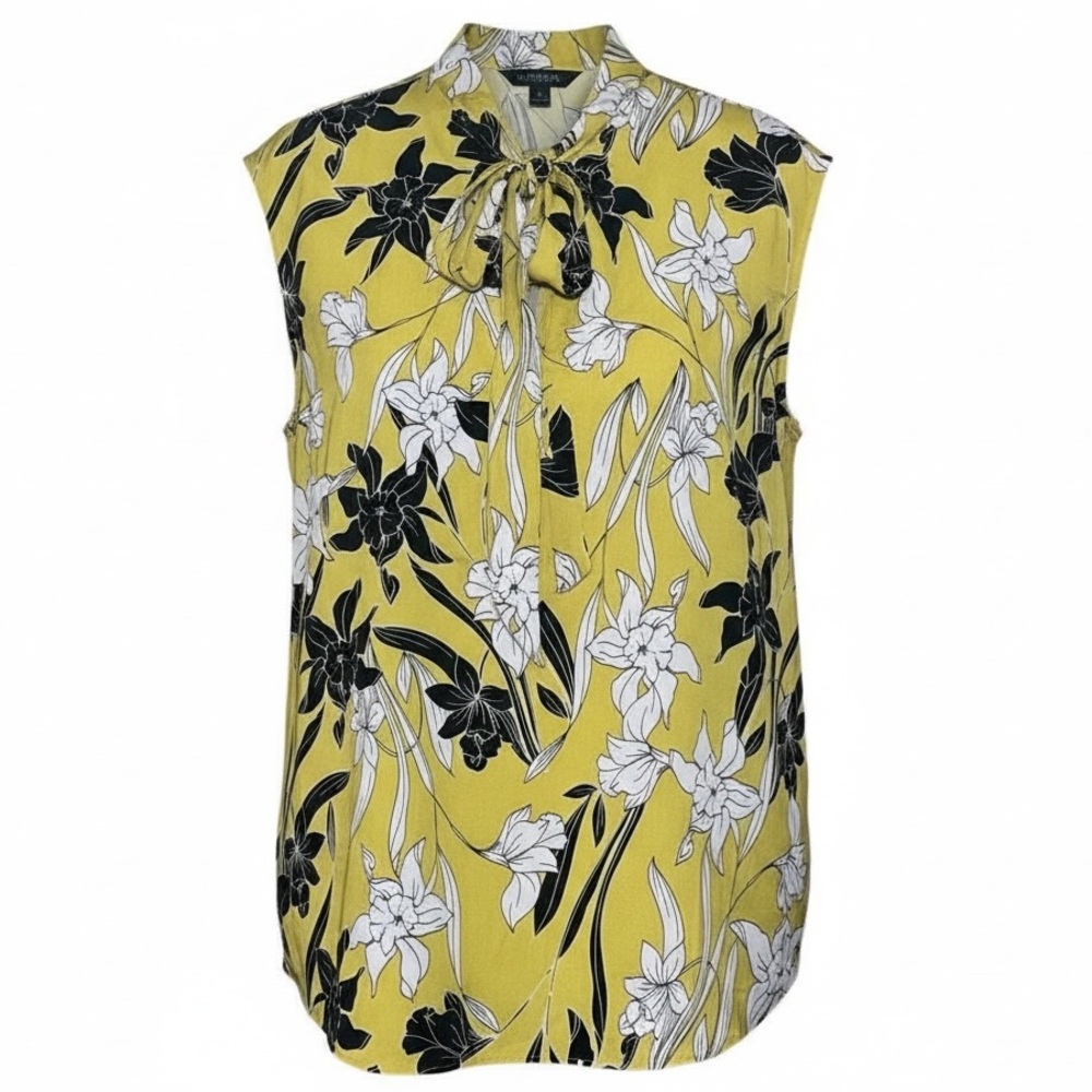 Worthington Paulina Floral V-Neck Tie Front Sleeveless Blouse